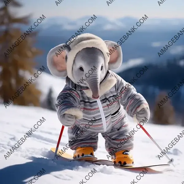 Skiing Elephant in a Whimsical and Fun Fantasy Scene