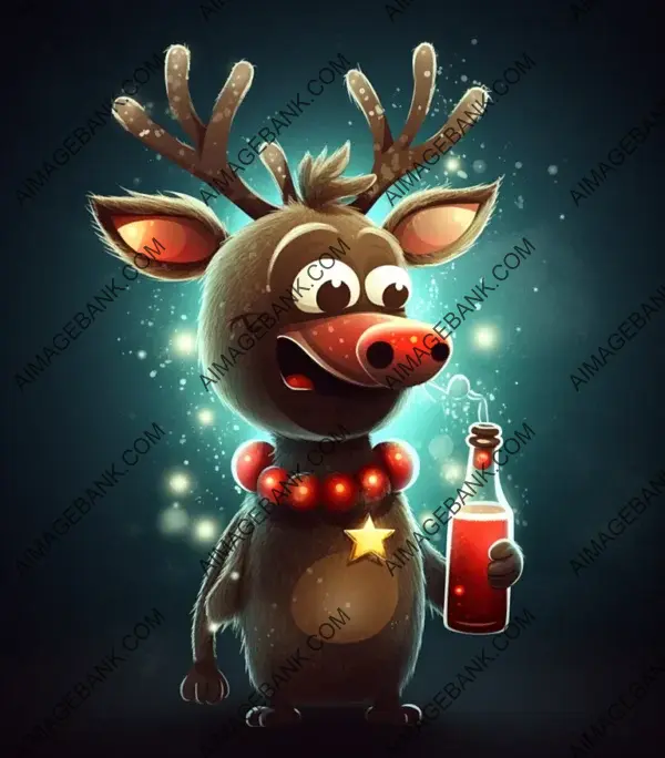 Comical Drunk Christmas Reindeer Sporting a Red Nose