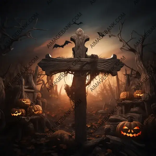 Eerie Halloween Background with Wooden Sign