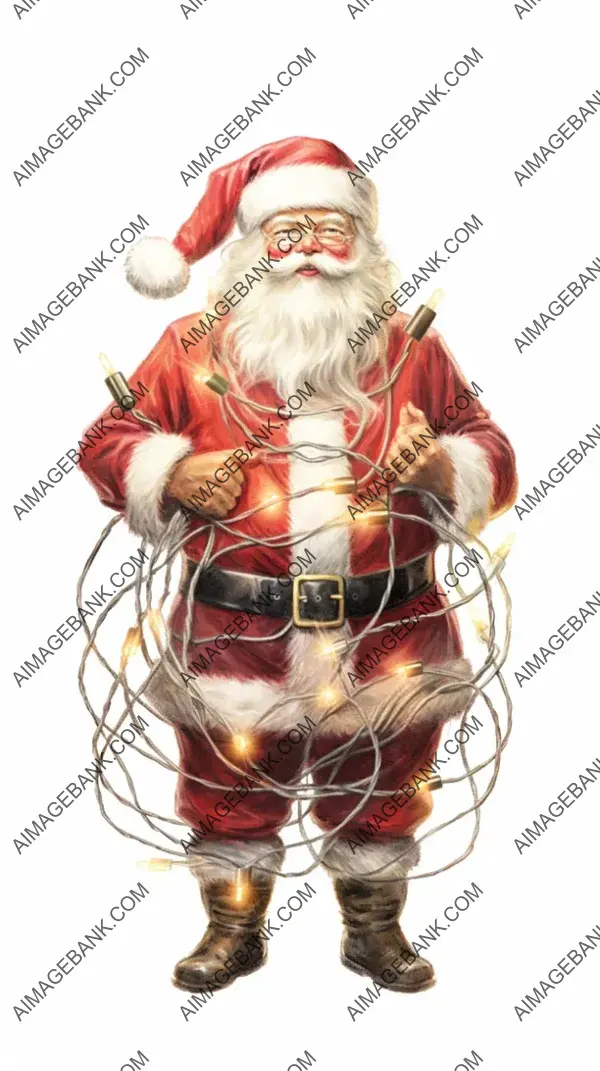 Santa Claus with a Vintage Look and String Lights