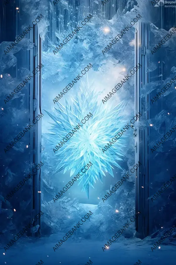 Frosty Window in an Ice Transparent Door