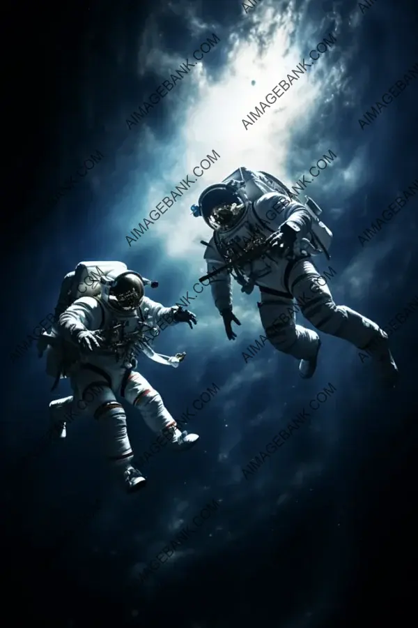 Astronauts Floating in Space in a Movie Scene