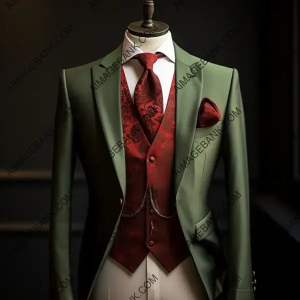 Stand Out with an Olive Green Tuxedo Jacket and Red Vest Blazer