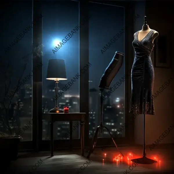 Elegant Black Dress in Nighttime Room with Dummy