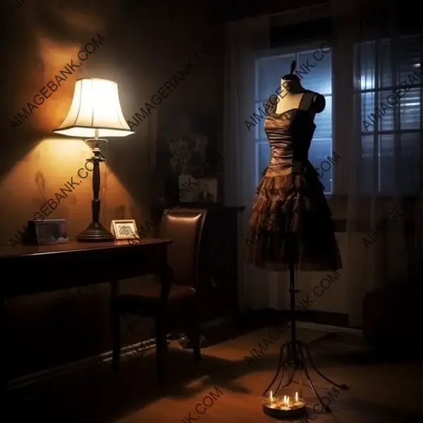 Dummy Wearing Stylish Black Dress in Nighttime Room