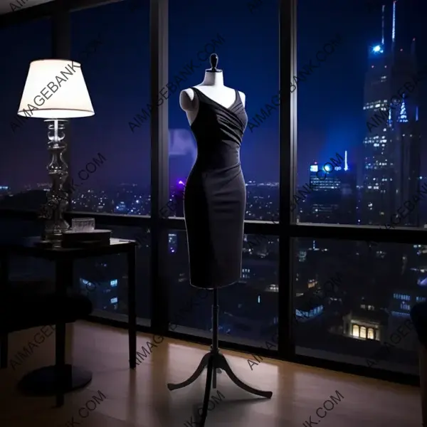 Stylish Dummy in Room Wearing Elegant Black Dress