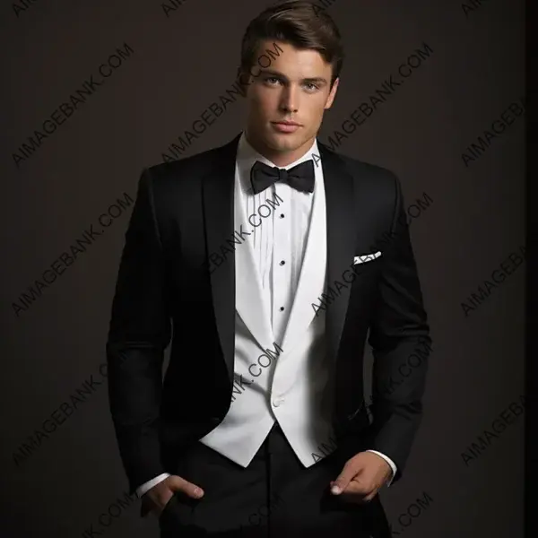 Elegant Tuxedo Full Shot with Atmospheric Lighting: Timeless Style