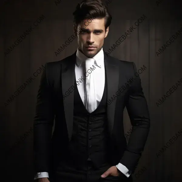 Chic Tuxedo Full Shot with Atmospheric Lighting: Sophistication