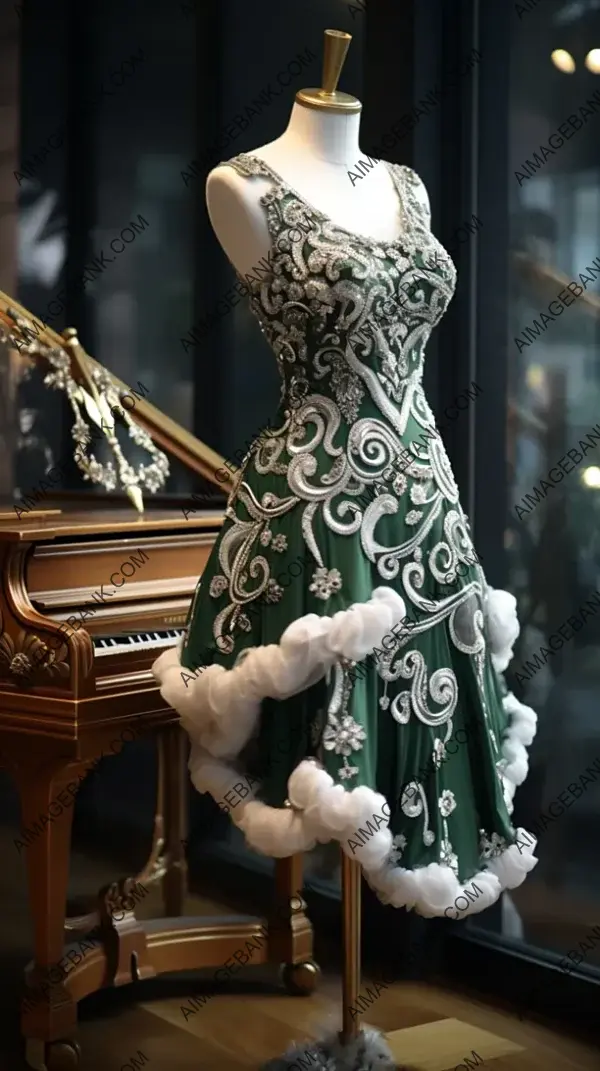 Mannequin in Forest Green: Piano Dress Display