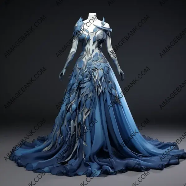 Detailed Expensive Blue Dress: Full-Body Elegance