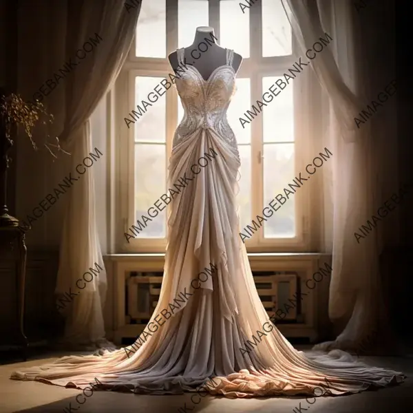 Elegant Showcase: Flowing Silk Gown Adorned Beautifully