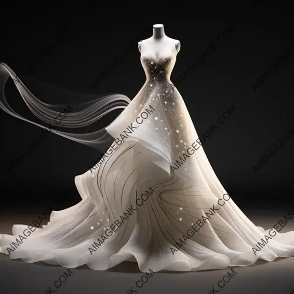 Modern White Flowing Wedding Dress in 3D