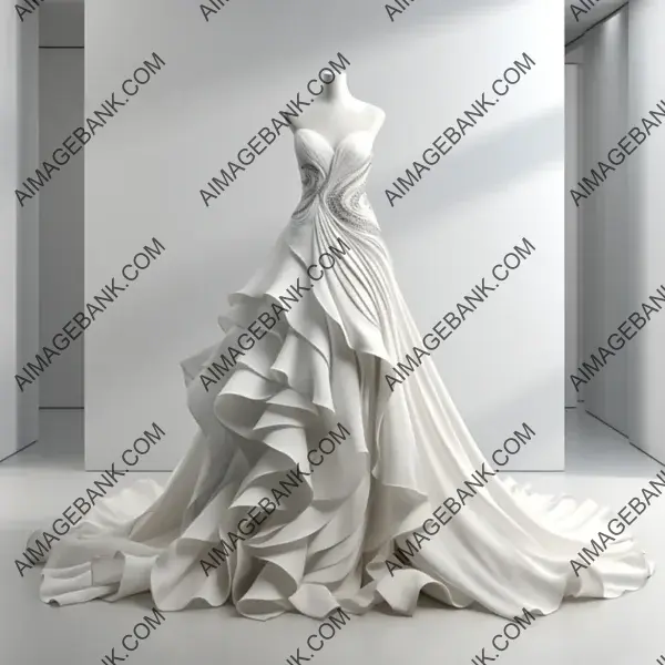 3D Image: Modern White Flowing Wedding Dress