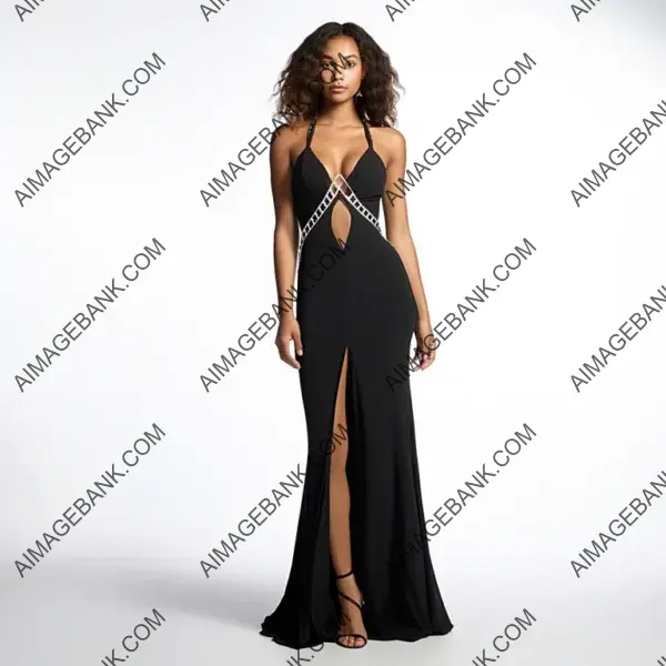 Elegant in Black: Rhinestone-Embellished Strappy Gown