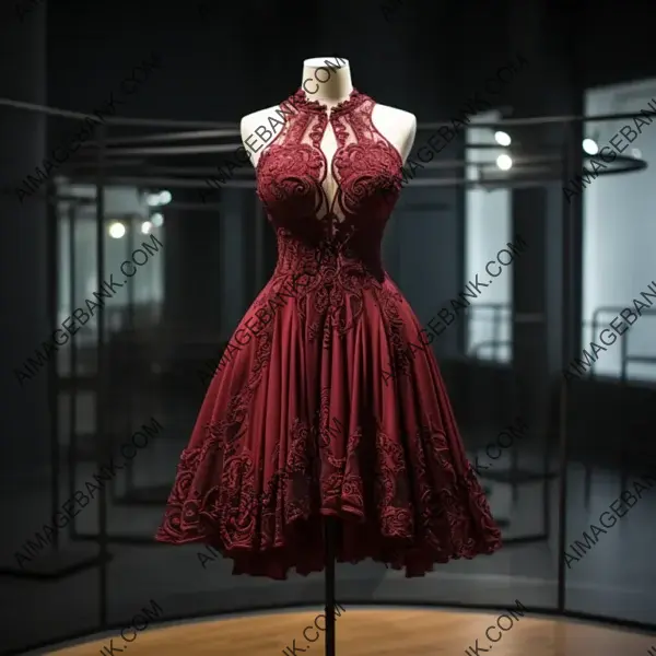 Ornate Maroon A-Line Dress with Lace Embellishments