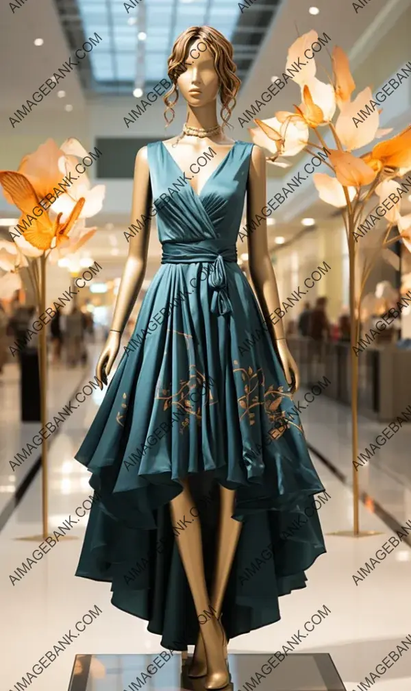 Fashionable Dress Displayed on a Mannequin in a Mall