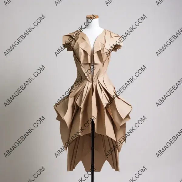 Mannequin Wears a Beige Paper Cutout Dress with Basic Design