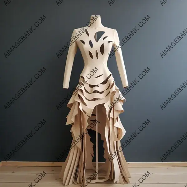 Mannequin Flaunts a Timeless Beige Paper Cutout Dress