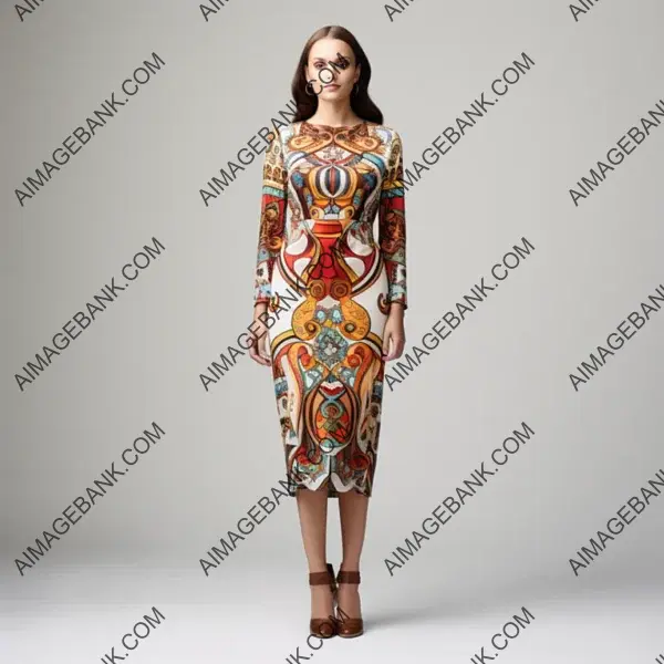 Midi Dress with Beautiful Ethnic Yi Cultural Print