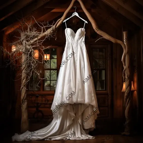 Elegant Evening: White Gown Hangs Gracefully on the Hanger