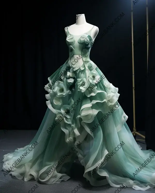 Chinese Designer&#8217;s Artistry: Green Floral Evening Dress