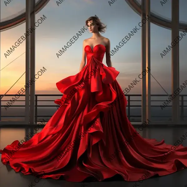 Premium 3D Red Evening Gown Design: High Fashion