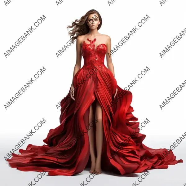 3D-Rendered Red Evening Gown Design: Premium High Fashion