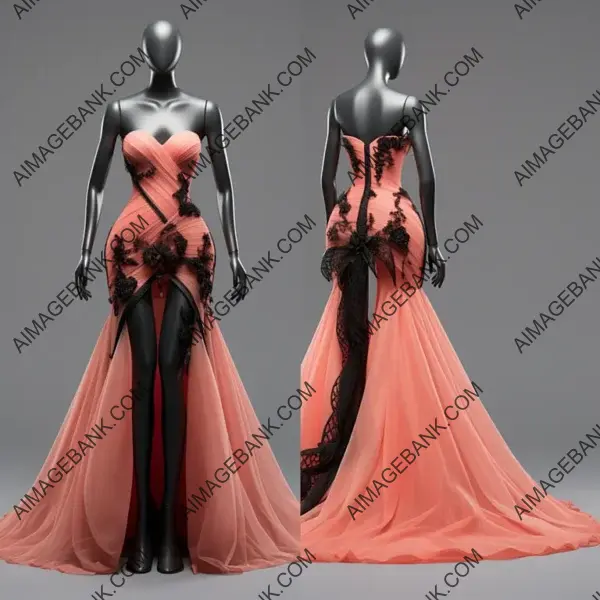 Chic Showcase of High Fashion Black Bustier Evening Gown