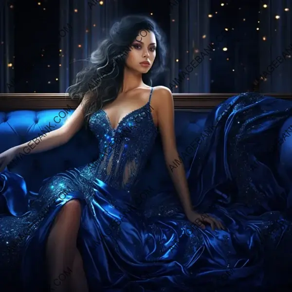 High Fashion Evening Elegance: Sparkling Royal Blue Dress