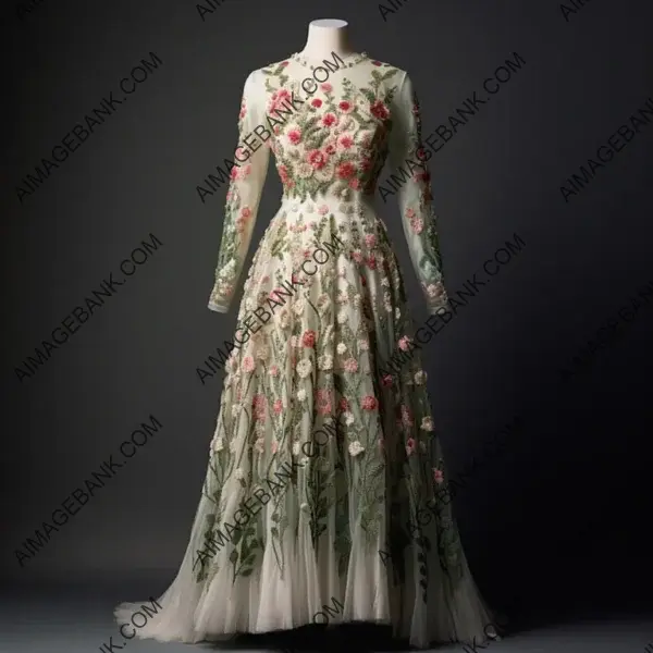 Fully Embroidered Floral Dress: High Fashion Evening Elegance