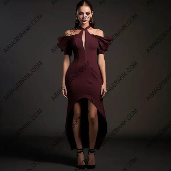 High Fashion Evening: Graceful Dress Covering Shoulders Below Knee