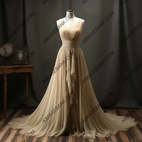 Elegant Beige Pleated Gown for the Bride