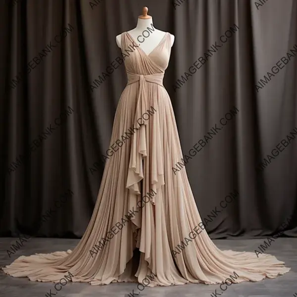 Beige Pleated Bridal Gown: A Timeless Classic