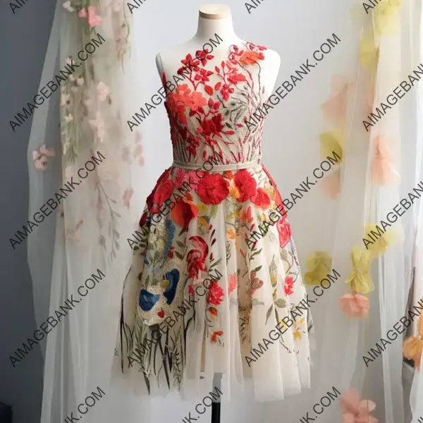 Haute Couture Short Dress with Fully Embroidered Floral Design