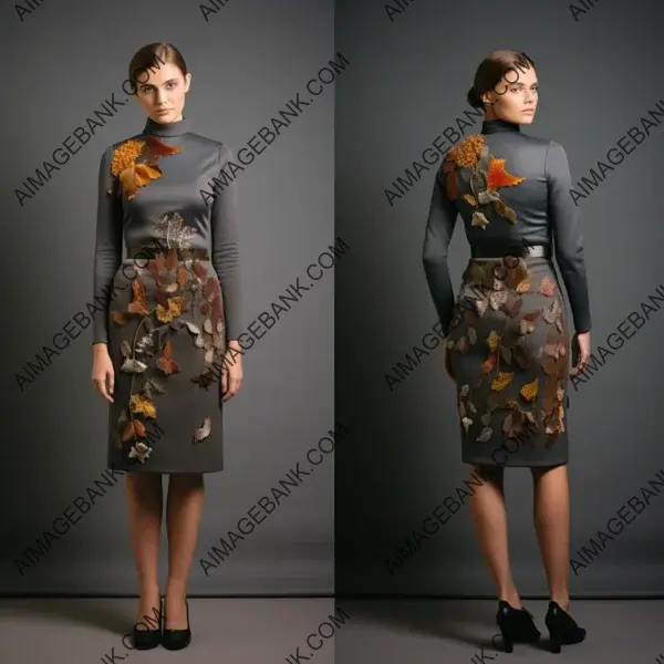 Haute Couture Short Dress with Panel Front, Side, and Rear View and Wool Polo Neck