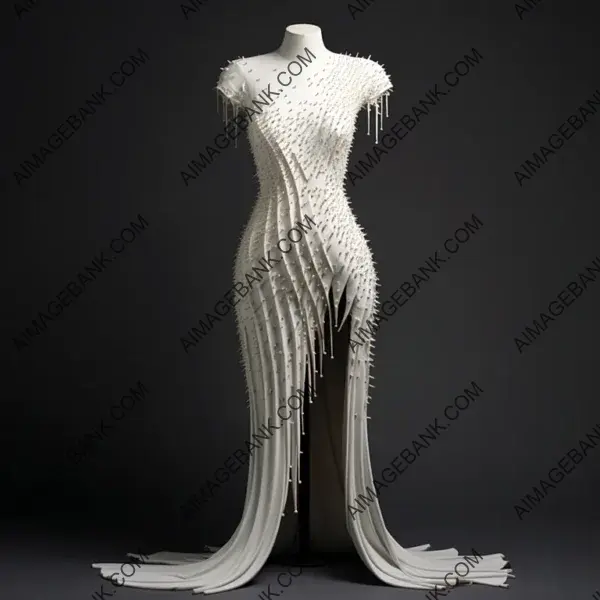 Short Haute Couture Dress with Hussein Chalayan&#8217;s Stylish Design and White Beaded Details