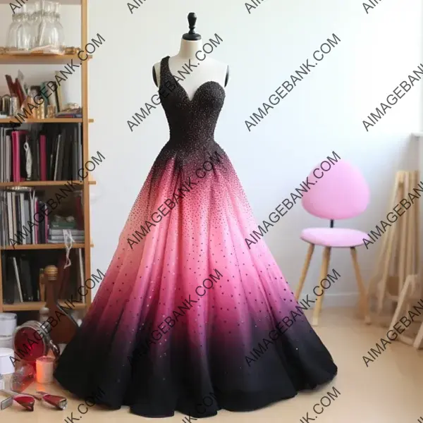 Barbie Pink Gradient and Black: Full-Body Haute Couture Short Dress