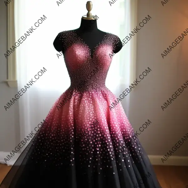 Haute Couture Short Dress in Barbie Pink Gradient and Black