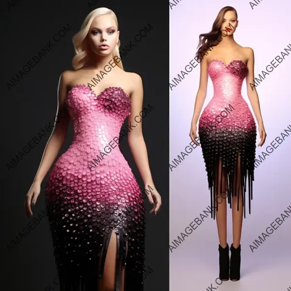 Create Now: Full-Body Haute Couture Short Dress in Barbie Pink Gradient and Black