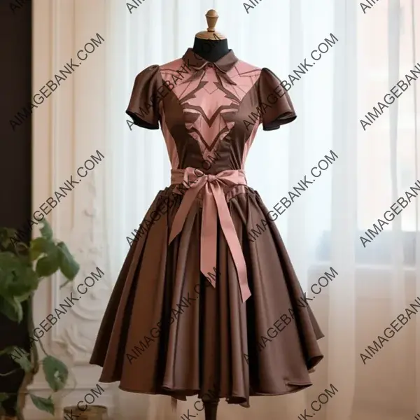 Short Haute Couture Women&#8217;s Dress: Brown and Pink