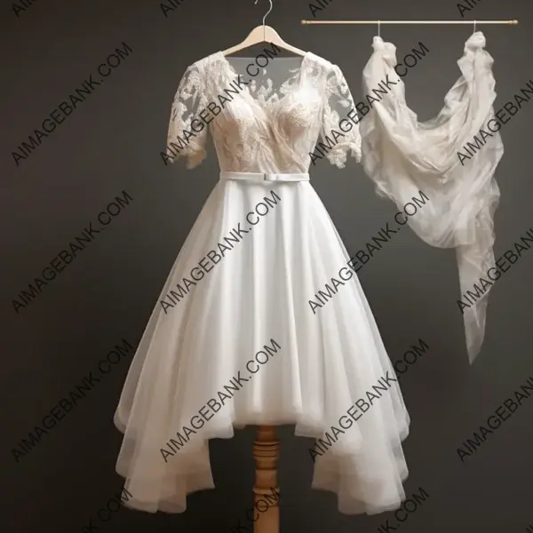 Short Sleeve Pearl Elegance: White Prom Dress on a Hanger