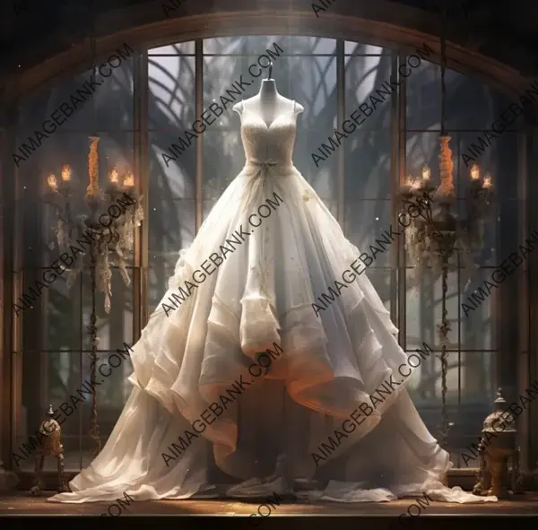 Cinderella&#8217;s Charm: A Wedding Dress Displayed Behind Glass