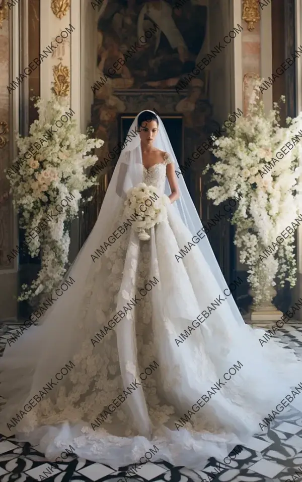 Bride in Oscar de la Renta&#8217;s Opulent Wedding Gown: Elegance Personified