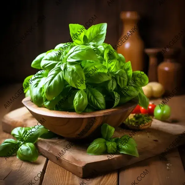 Traditional Wooden Table with Basil &#8211; Culinary Delight