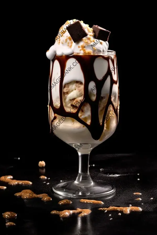 Tempting Dessert &#8211; Glass Tumbler with Ice Cream and Chocolate Sauce