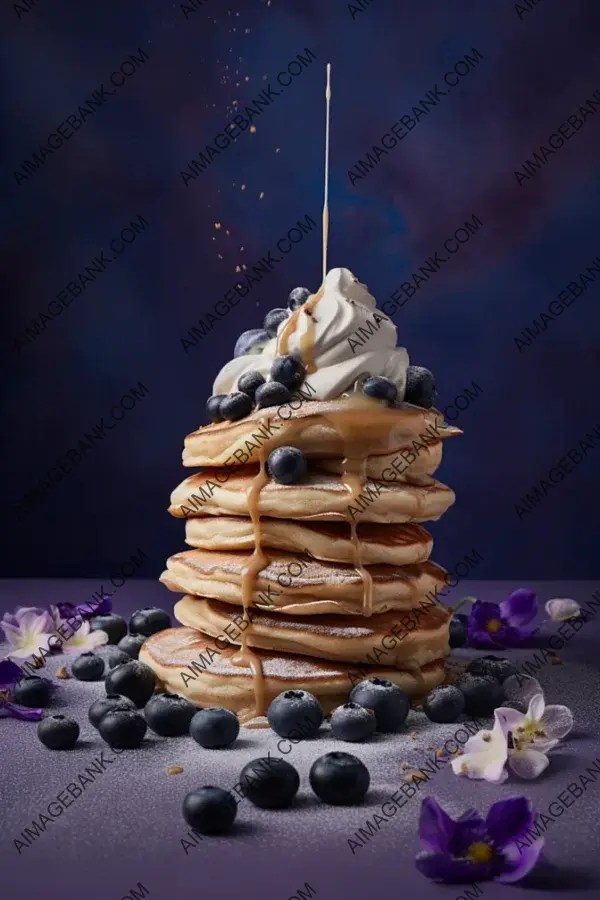 Vanilla Ice Cream Topped Pancakes &#8211; Blueberry Stack