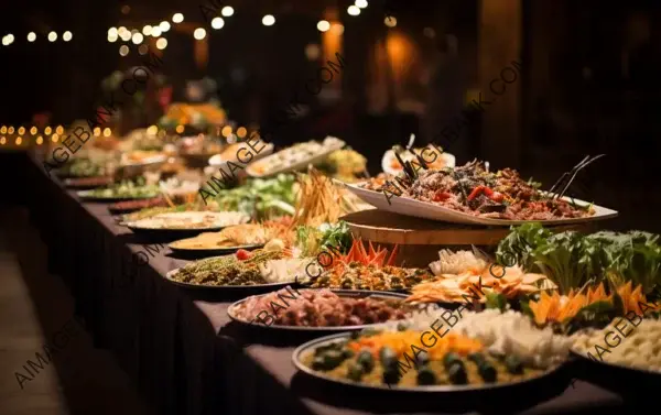 Elegant Wedding Buffet: Food Display on Elongated Banquet Tables