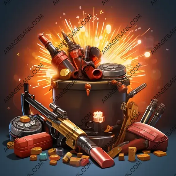 Cartoon-Style Game Icons: Explosive Firearms Props