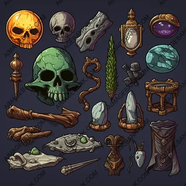 Game Icons with Warlock Aesthetic: Realistic Props