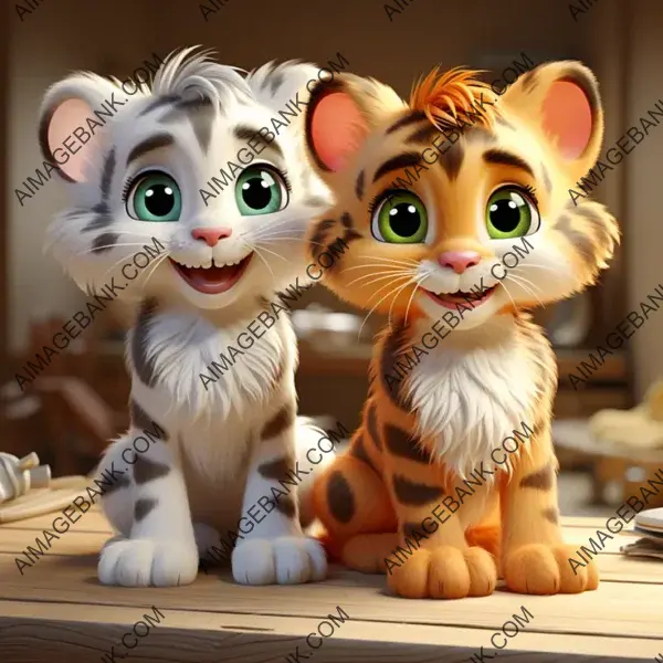 Vibrant Cartoon-Styled Tigers: Cute Baby Asset Game Props